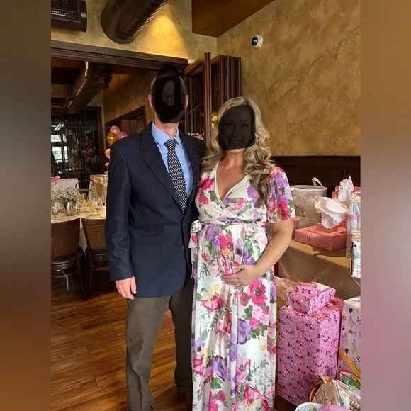 Pinkblush Pink Floral Chiffon Short Sleeve Side Slit
Maternity Maxi Dress - Picture 4 of 4